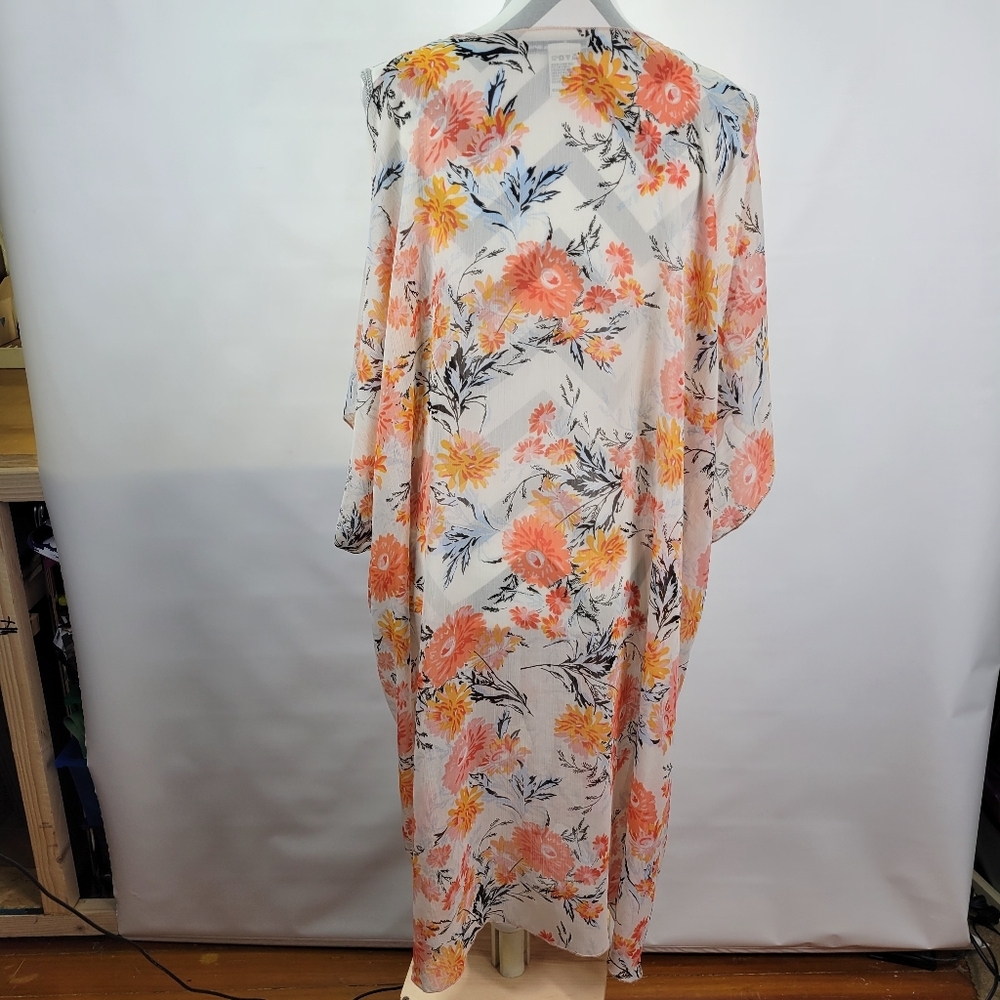 American Rag Chiffon Kimono Cover Up Floral Cold Shoulder Open Front Size Medium - Picture 3 of 8